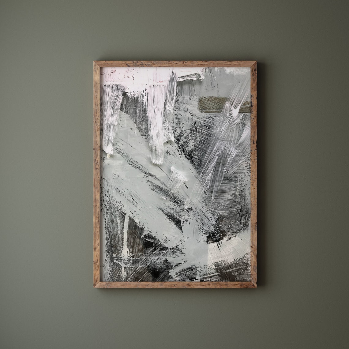 Gray Brushstroke Abstract Monochrome Modern Art Painting Art Print - Image 2