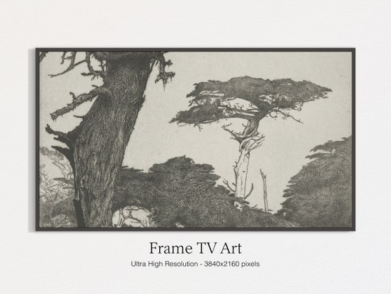 Frame Tv Art For Tv Vintage Painting Instant Black And White Moody Art For Tv Trees Painting