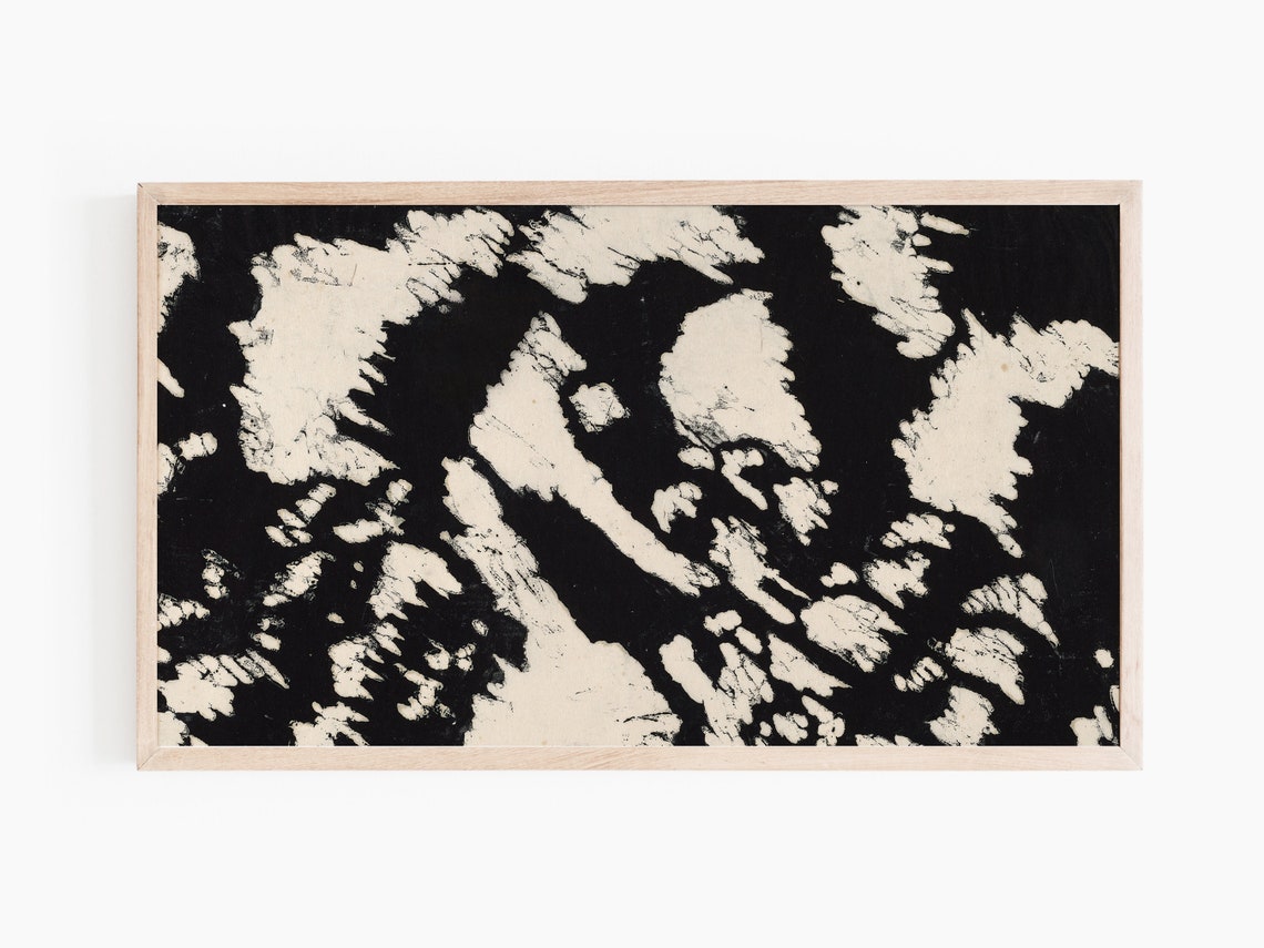 Black Ink Abstract Monochrome Splashes Cream Background Art Print - Image 2