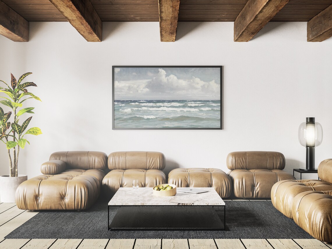 Vintage Jersey Coast Oil Painting Art Print - Image 3