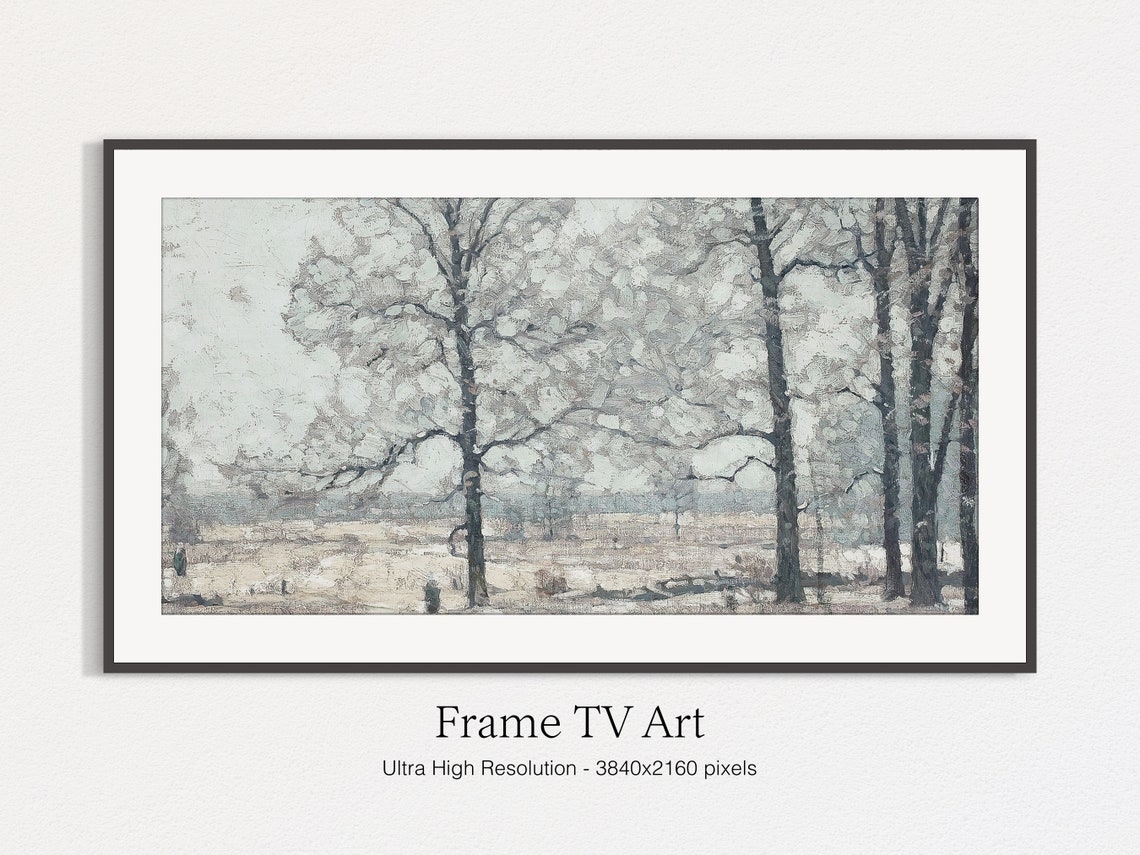 Quiet Winter Frost Trees Muted Silver Neutral Painting Poster - Image 4