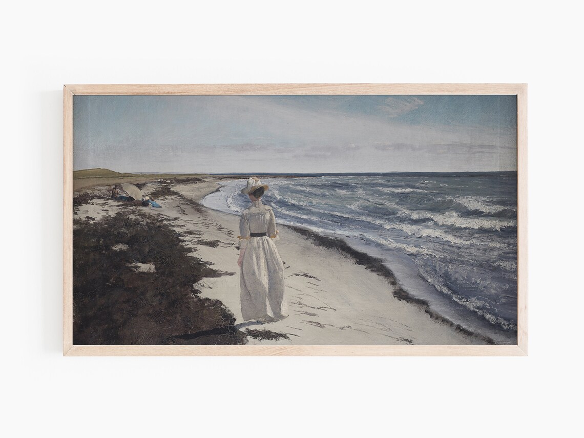 Woman On A Beach Vintage Painting Ocean Waves Summer Wall Art - Image 3