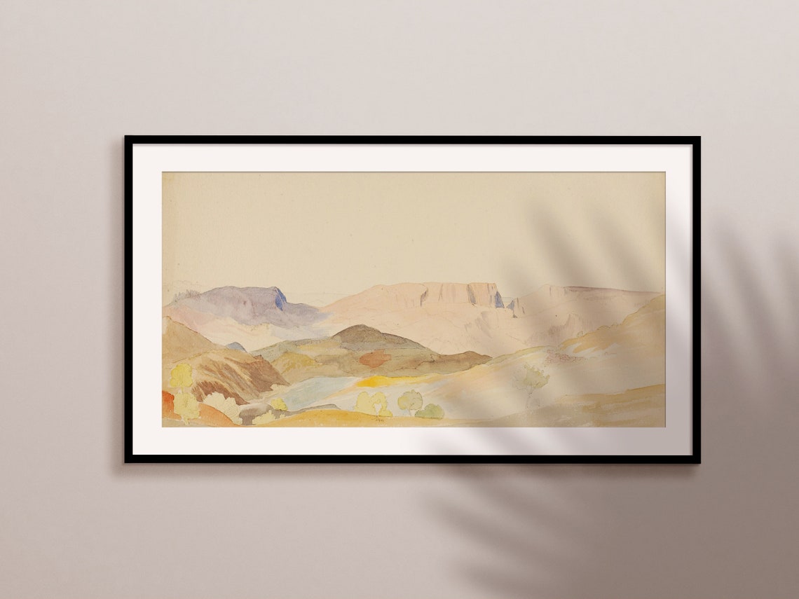 Soft Neutral Mountain Valley Watercolor Painting Minimalist Wall Art - Image 2