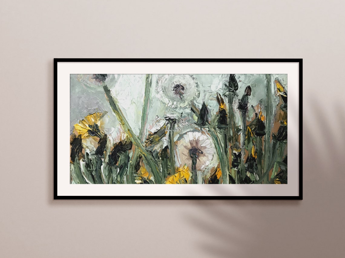 Dandelions Close Up Impasto Yellow Blooms Seed Heads Floral Art Print - Image 2