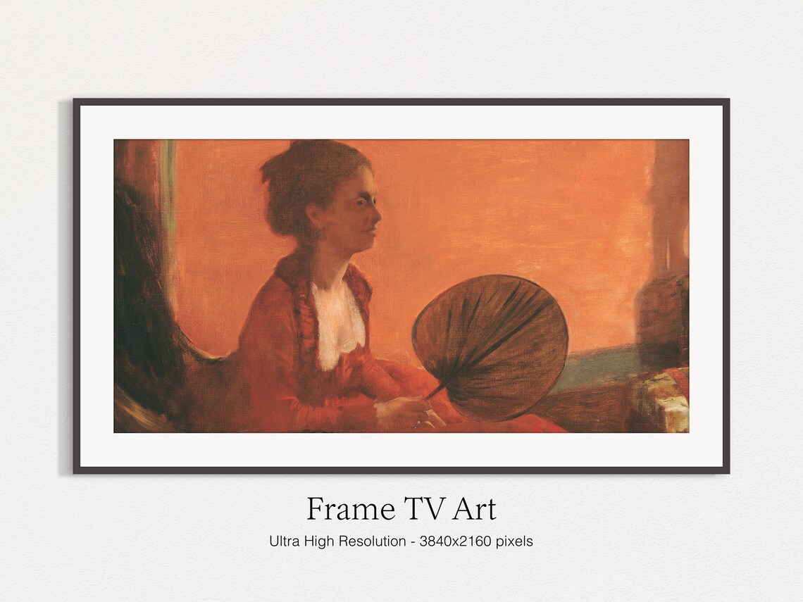 Woman In Red Gown Holding Fan Warm Orange Portrait Vintage Art Print - Image 4