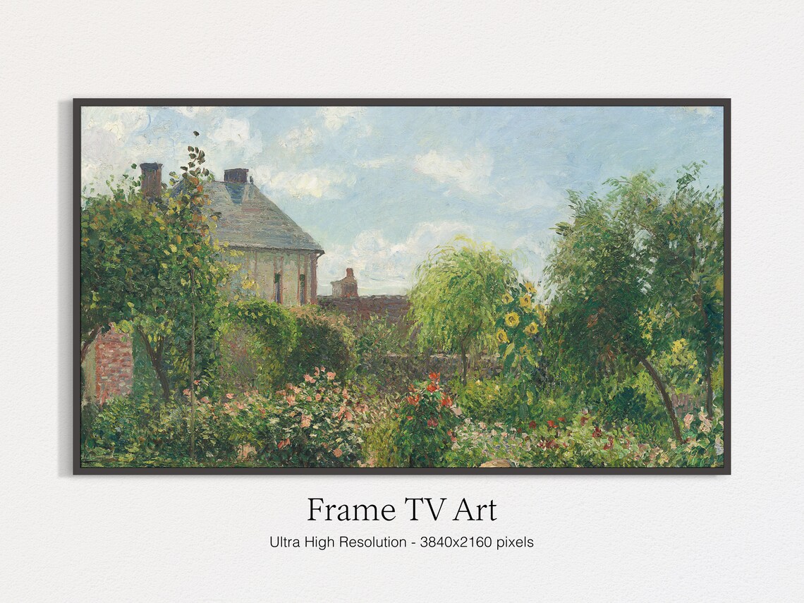 Impressionist Summer Cottage Garden Blooming Flowers Scene Print