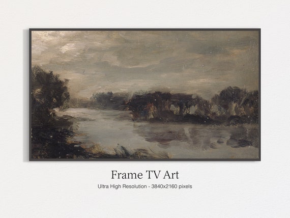 Frame Tv Art Country River Painting Muted Green Landscape Wall Art Tv