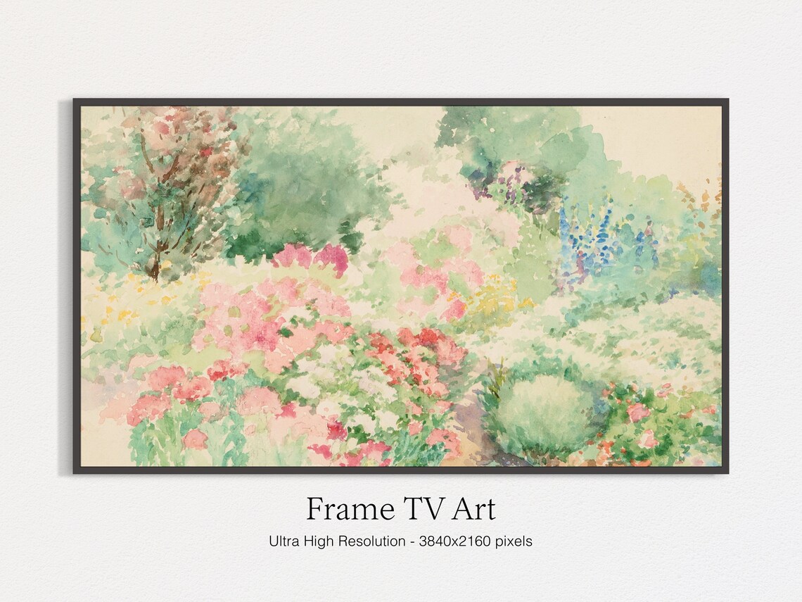 Spring Watercolor Floral Garden Art Print, Neutral Farmhouse