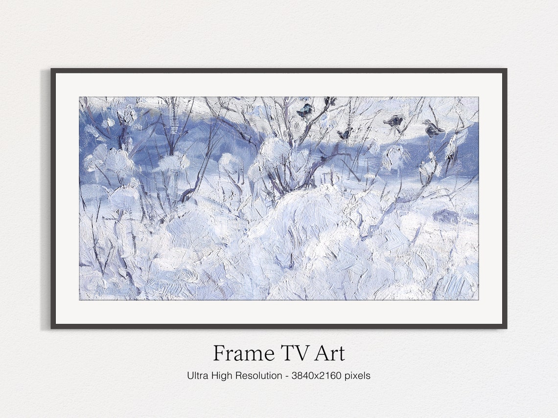 Winter Snowy Branches Birds Blue White Impressionist Painting Poster - Image 4
