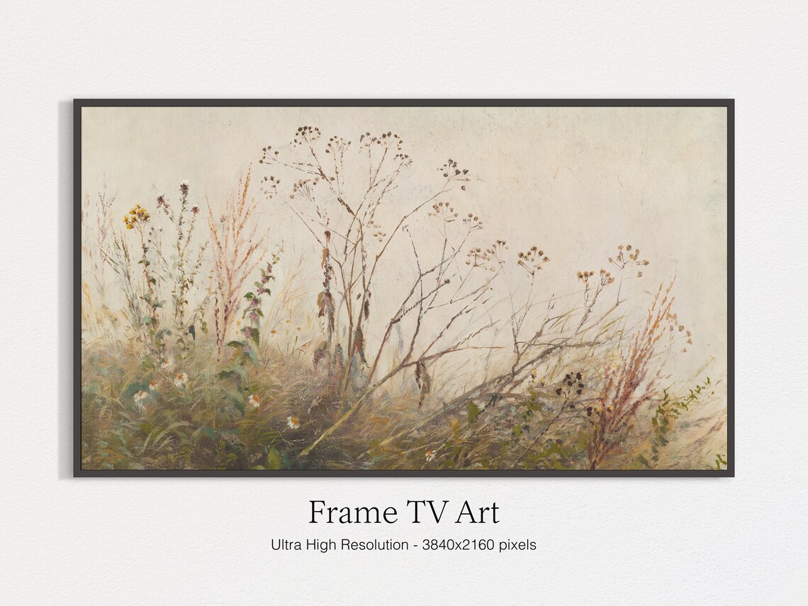 Wildflower Field Landscape, Vintage Farm House Art Print