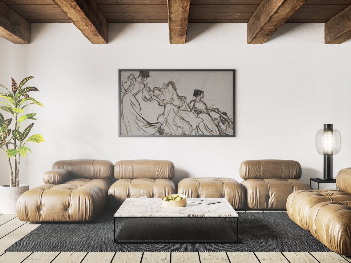 Dancing Women Ink Sketch Charcoal Dancers Movement Vintage Art Print - Image 3