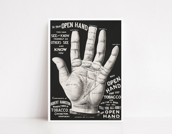 Open Hand Tobacco Palm Reading Chart Vintage Advertising Art Poster