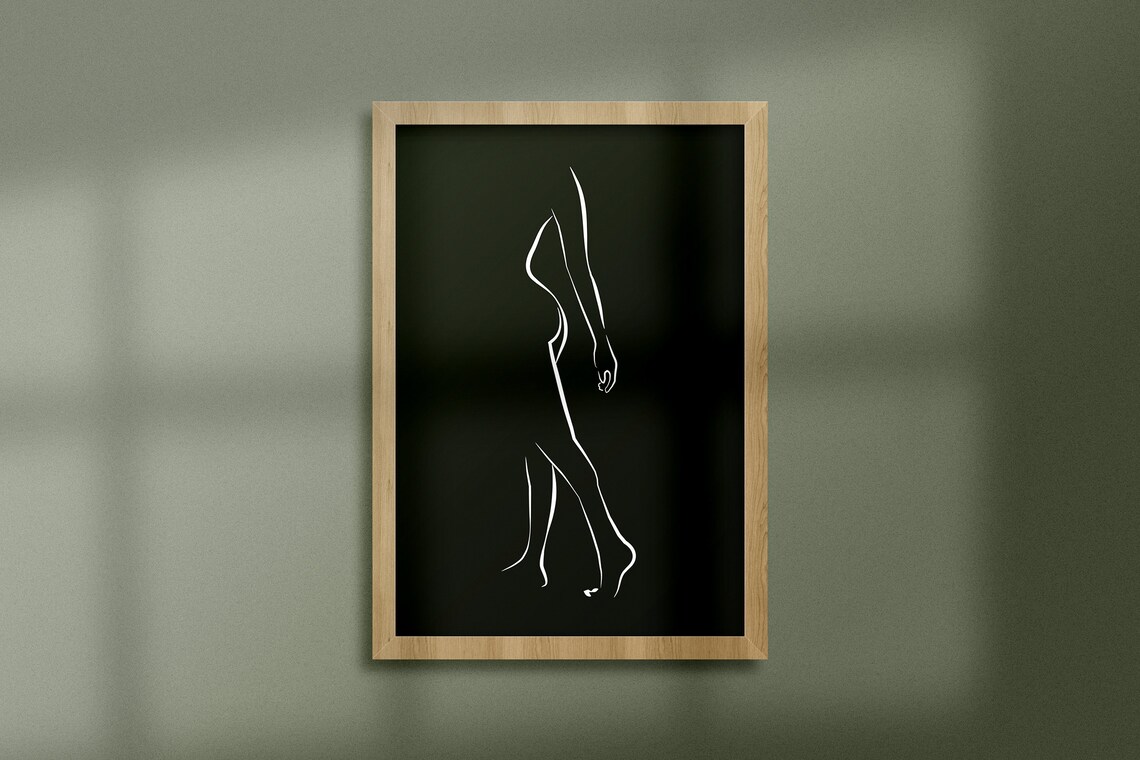 Nude Female Body Outline Print Sexy Woman Black Line Art Drawing Simple Modern Minimalist Bedroom Decor Single