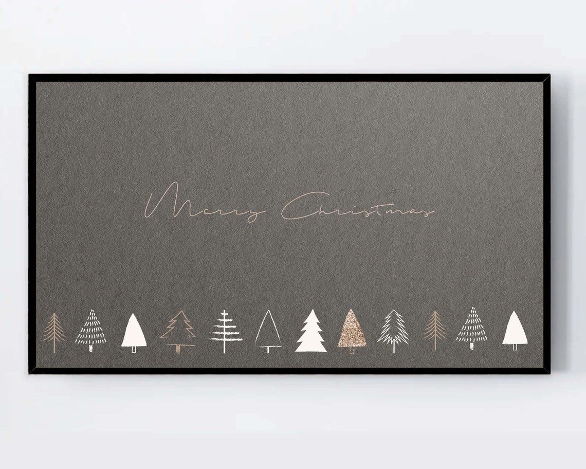 Merry Christmas Gray Minimalist Trees Holiday Script Art Poster