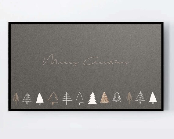 Merry Christmas Gray Minimalist Trees Holiday Script Art Poster
