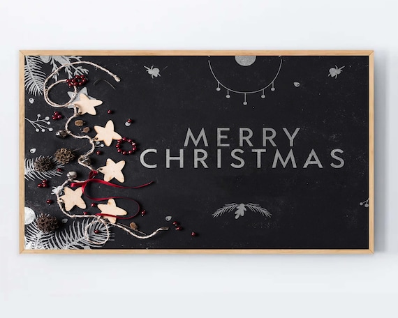 Merry Christmas Chalkboard Star Ornaments Black Holiday Poster