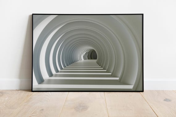 Abstract White Interior Design Empty Hallway Photo Tunnel Wall Art Print Futuristic Minimalist Architecture