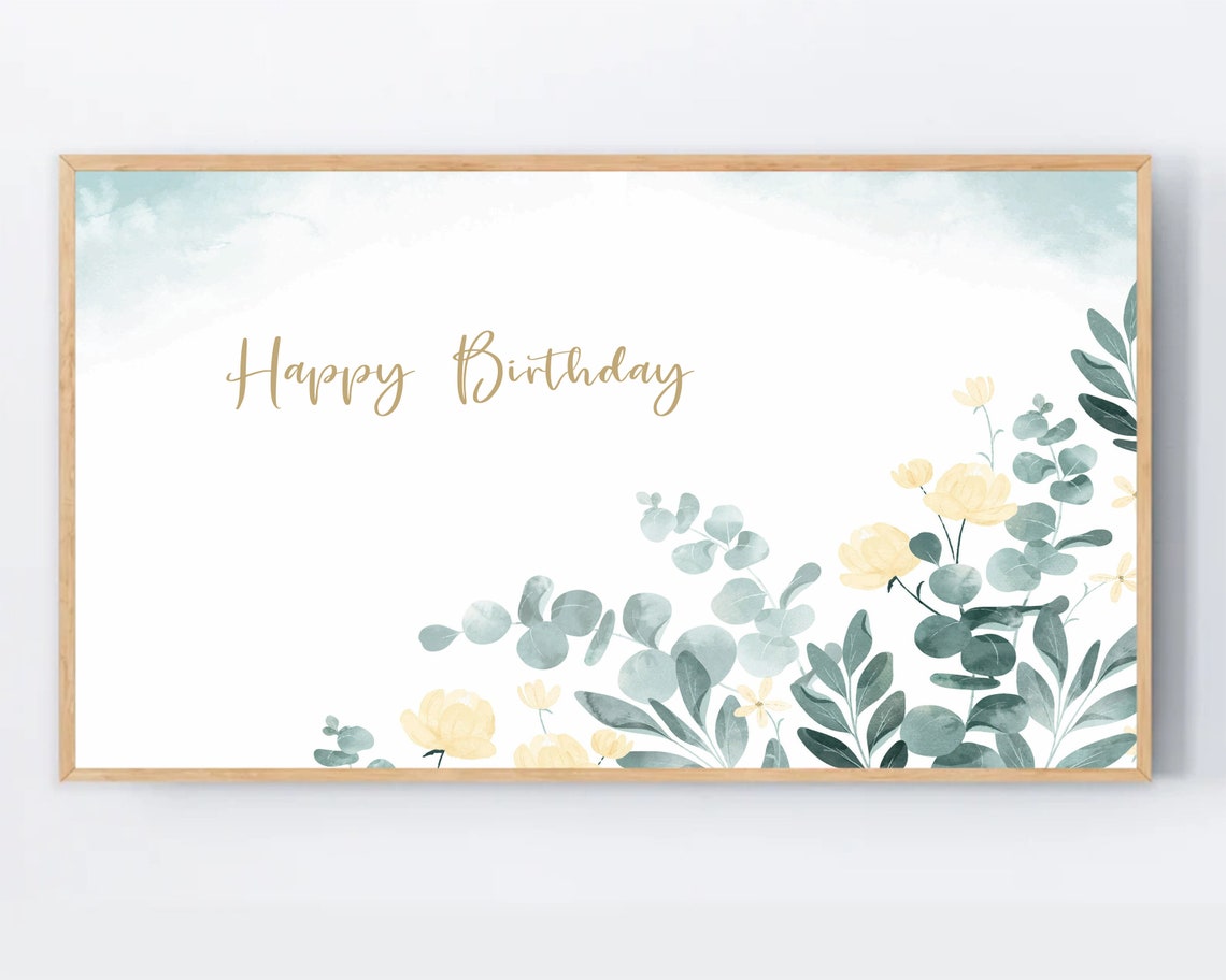 Happy Birthday Boho Floral Poster Gold Script Eucalyptus Party Art