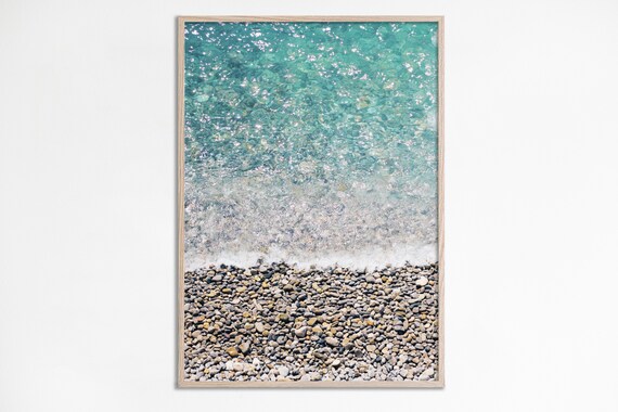 Pebble Beach Turquoise Shoreline Aerial Coastal Photography Art Print