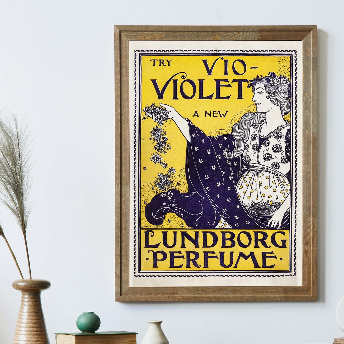 Lundborg Perfume Try Vio Violet Vintage Art Nouveau Ad Poster - Image 2