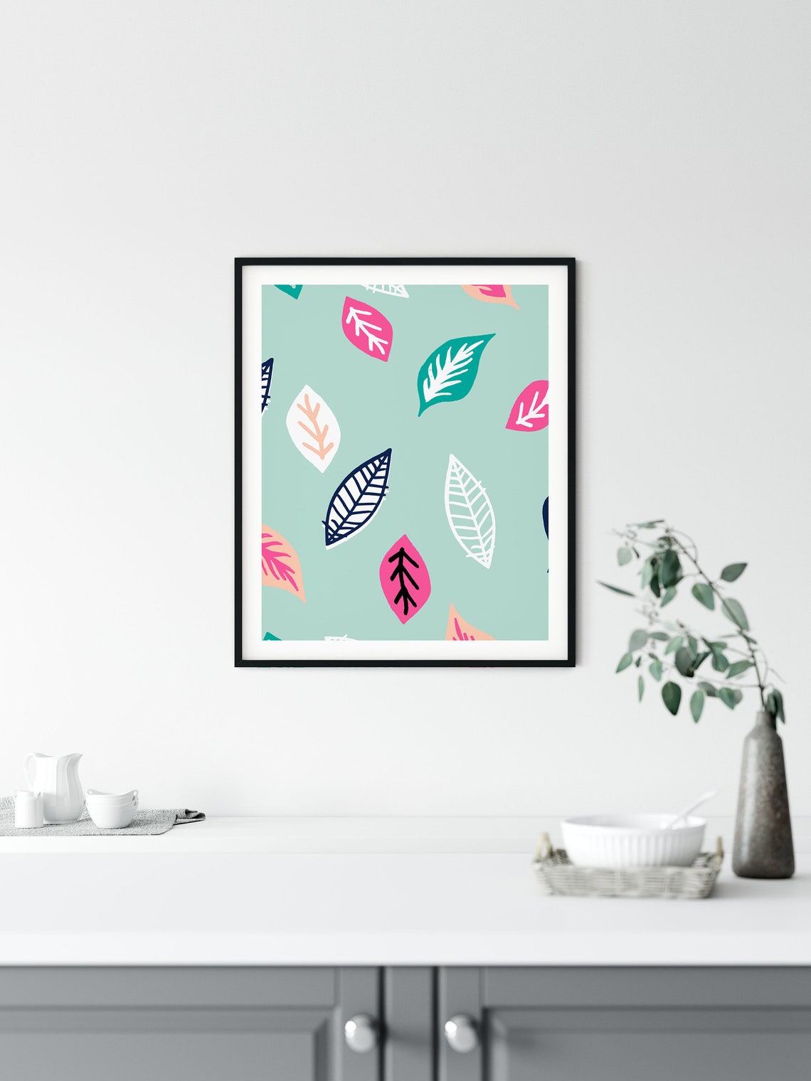Sage Green Tropical Leaf Pattern Colorful Botanical Art Poster - Image 2