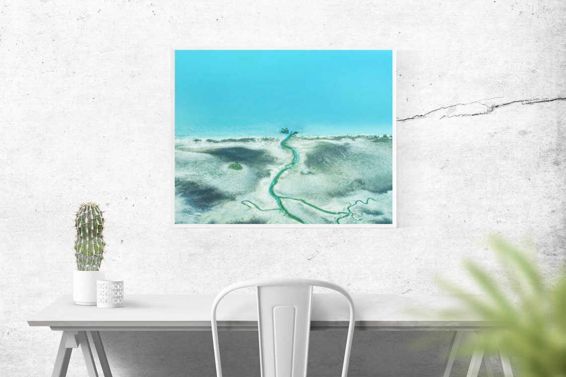 Aerial View of a Turquoise Tidal Channel Through Sandy Flats Poster - Image 3