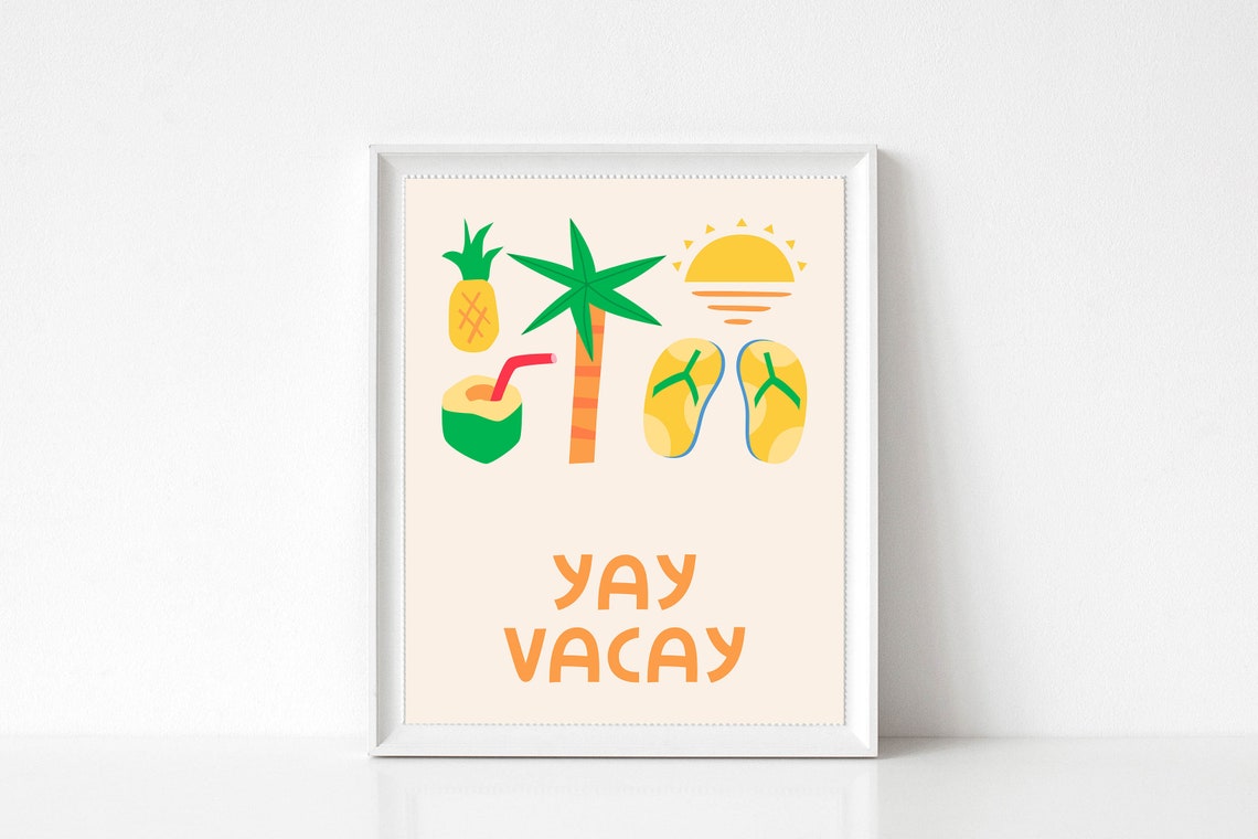 Yay Vacay Summer Tropical Art Palm Tree Pineapple Flip Flops Poster - Image 3