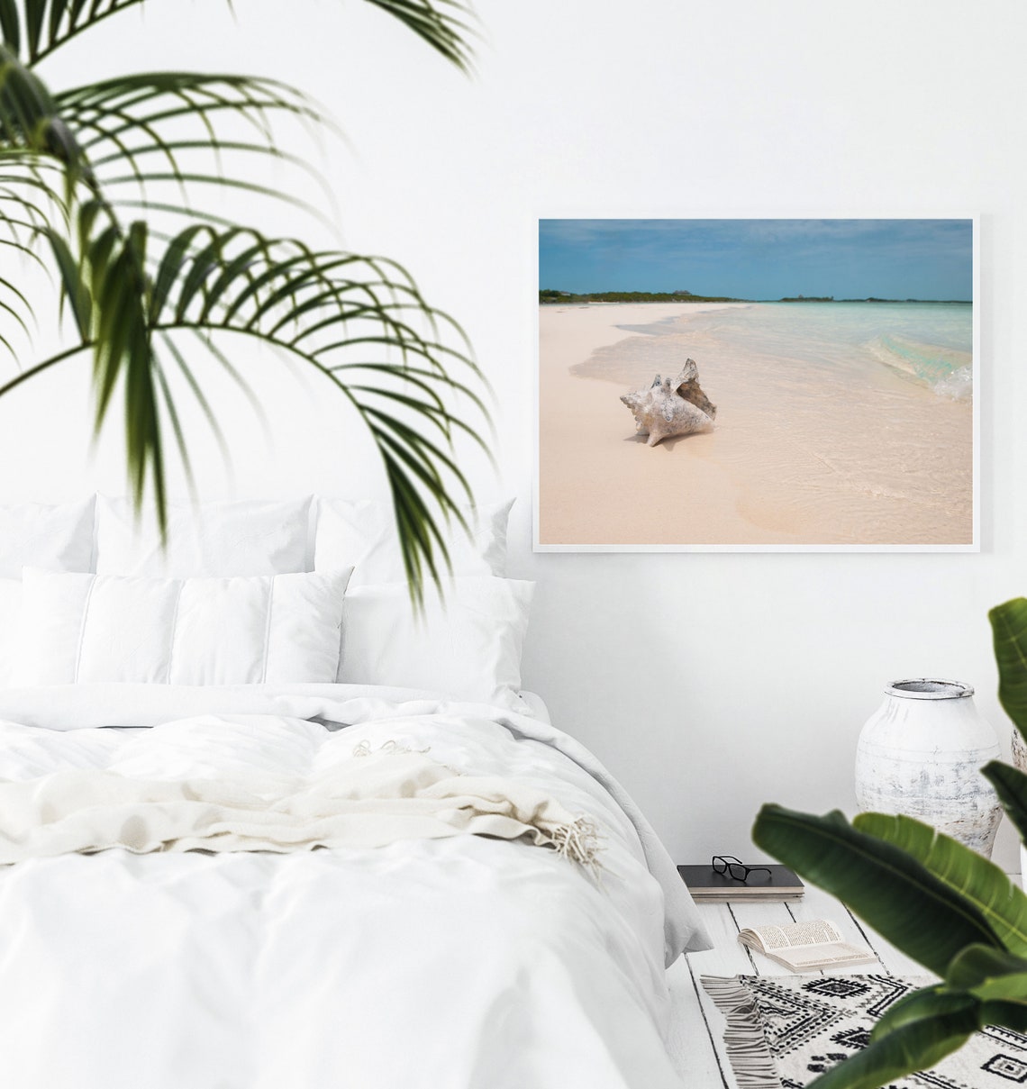 Conch Shell White Sand Beach Turquoise Water Coastal Photo Poster - Image 3