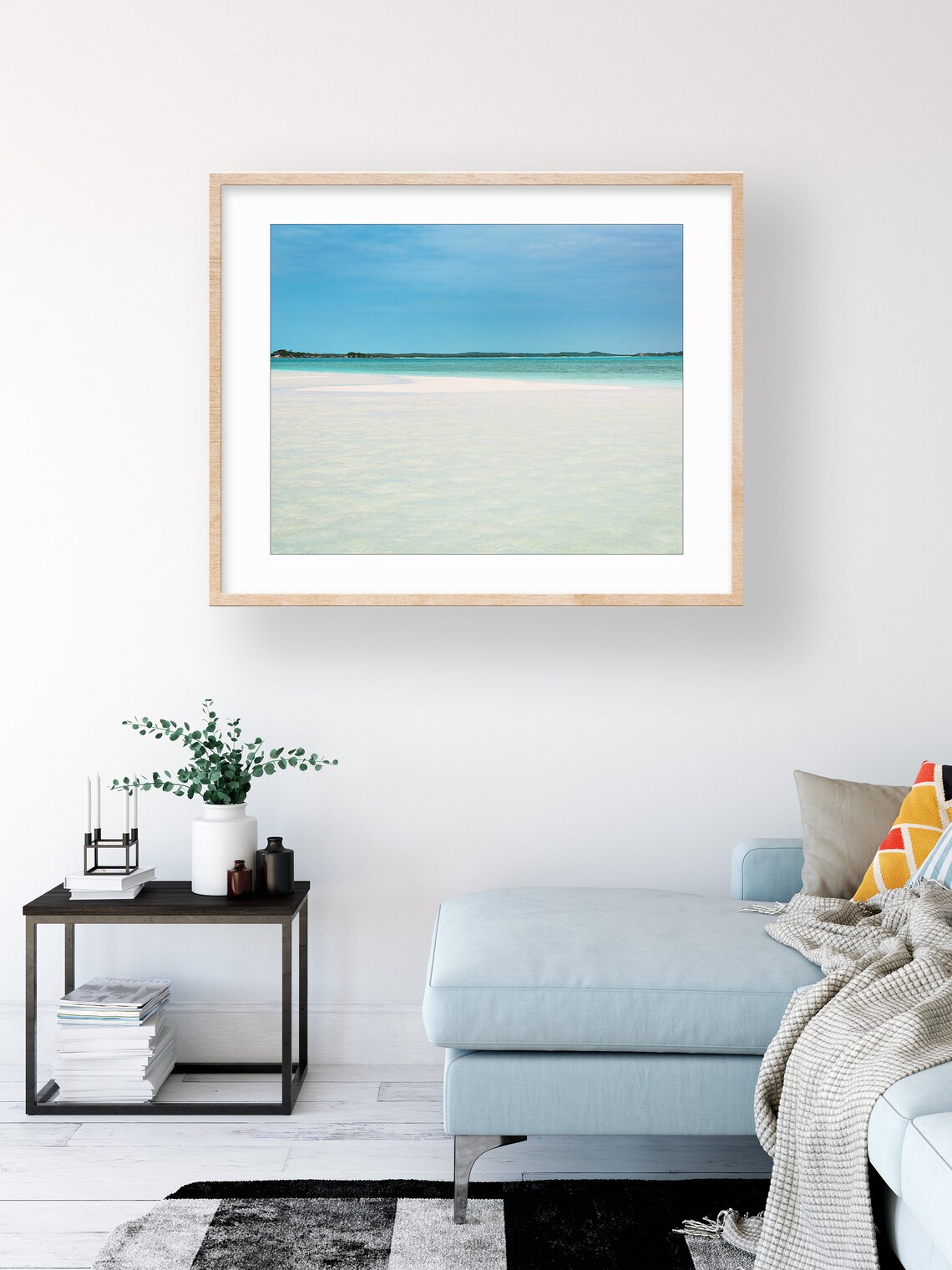 Shallow Sandbar Turquoise Lagoon Distant Island Calm Photo Poster - Image 2