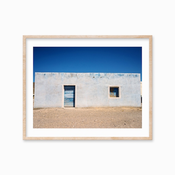 Blue Adobe Desert Print Art Rustic Wall Decor Mexican Photography Print Blue Beige White Wall Hanging Southwestern Art