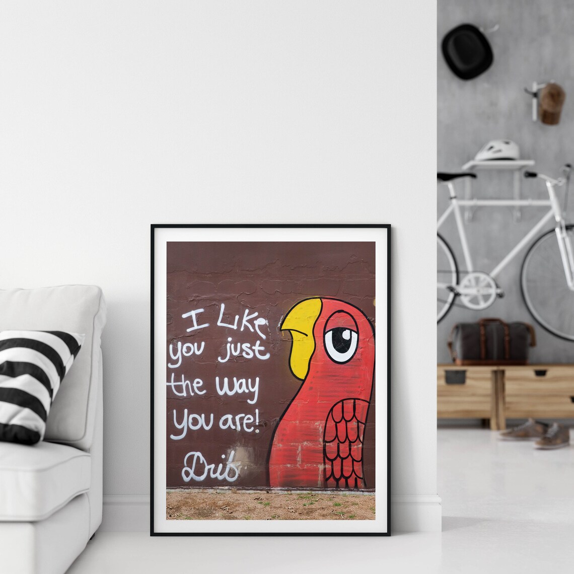 Red Parrot Street Art I Like You Just the Way You Are Poster