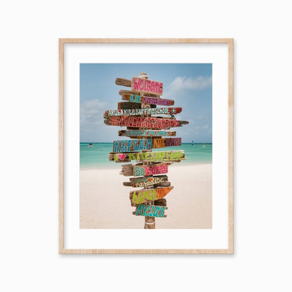 Beach Sign Kitesurfing Coastal Wall Art Poster