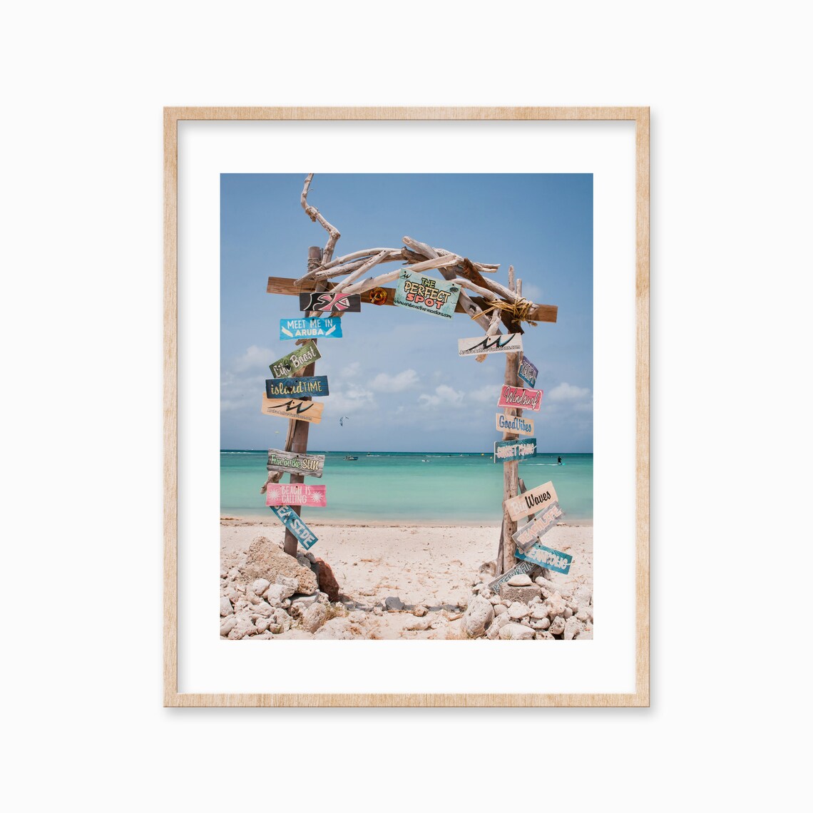 Aruba Beach Sign Travel Poster, Kitesurfing Art