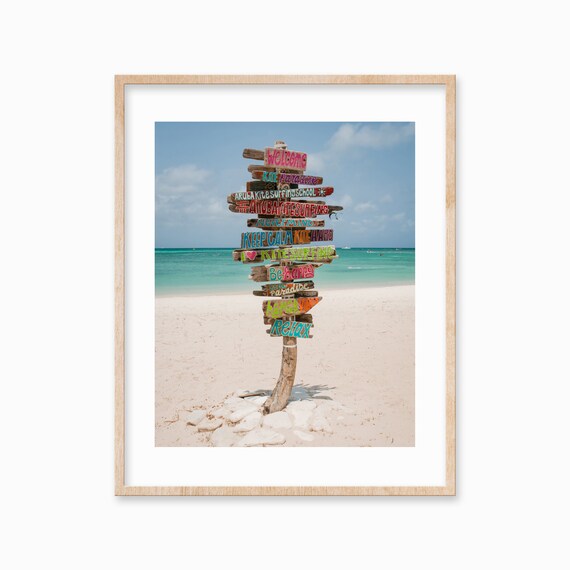 Beach Signs Beach Wall Art Print Kitesurfing Aruba Travel Poster Coastal Decor Beach Wall Art Print