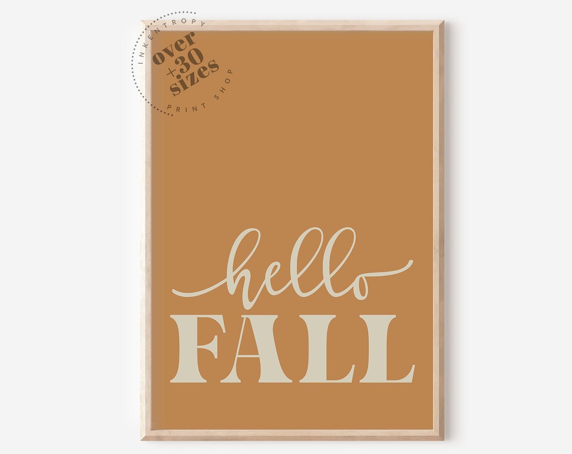 Hello Fall Caramel Cream Script Modern Autumn Typography Print