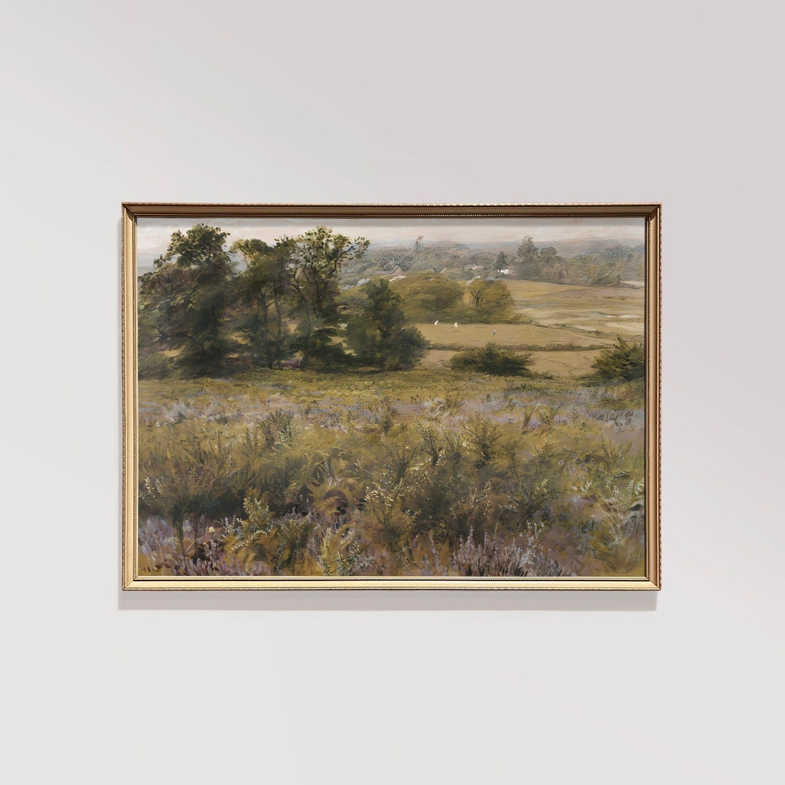 Muted Vintage Countryside Meadow Trees Soft Tones Wall Decor Poster - Image 2