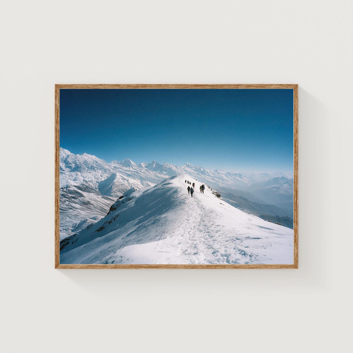 Himalayan Snow Ridge Climbers Under Blue Sky Expedition Poster
