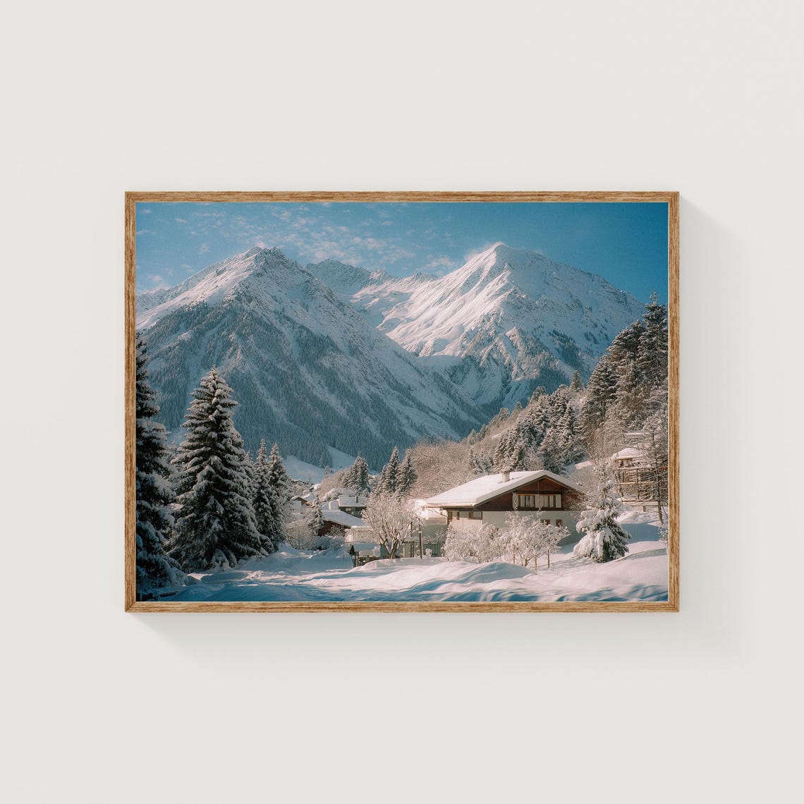 Snowy Alpine Cabin in Winter Mountains Cozy Chalet Photo Wall Art