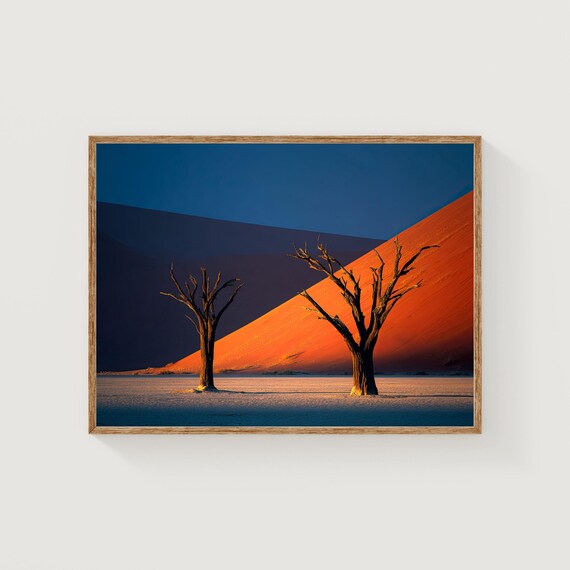 Deadvlei Namibia Dead Trees At Dawn Against Glowing Red Dune Art Print