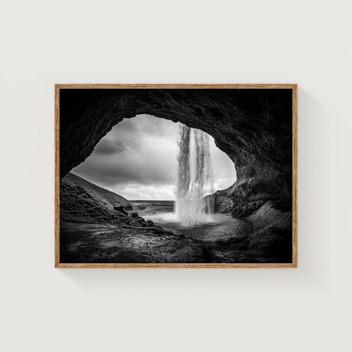 Seljalandsfoss Waterfall Black And White Cave View Photo Poster