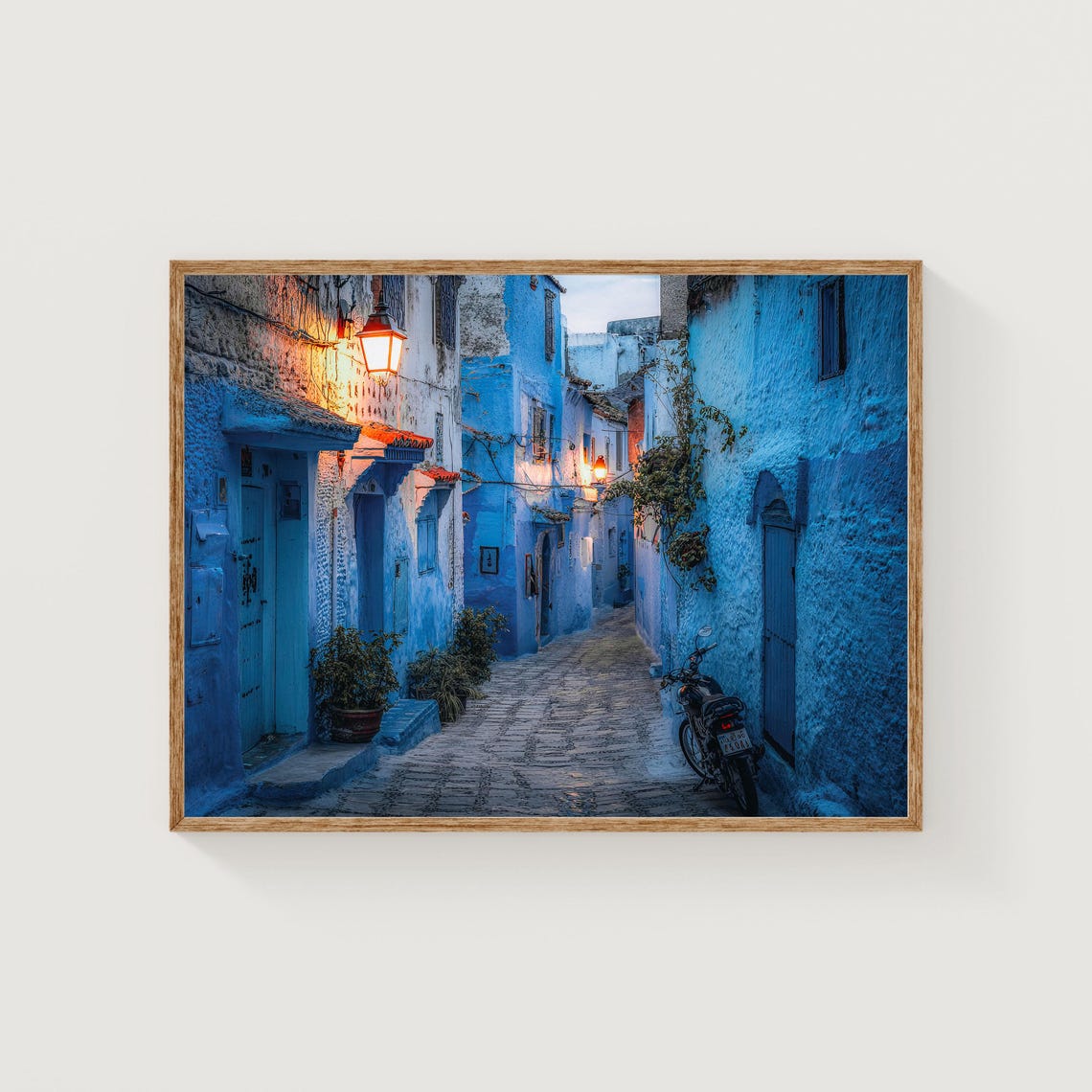Chefchaouen Morocco Blue City Alley Lantern Street Photography Poster