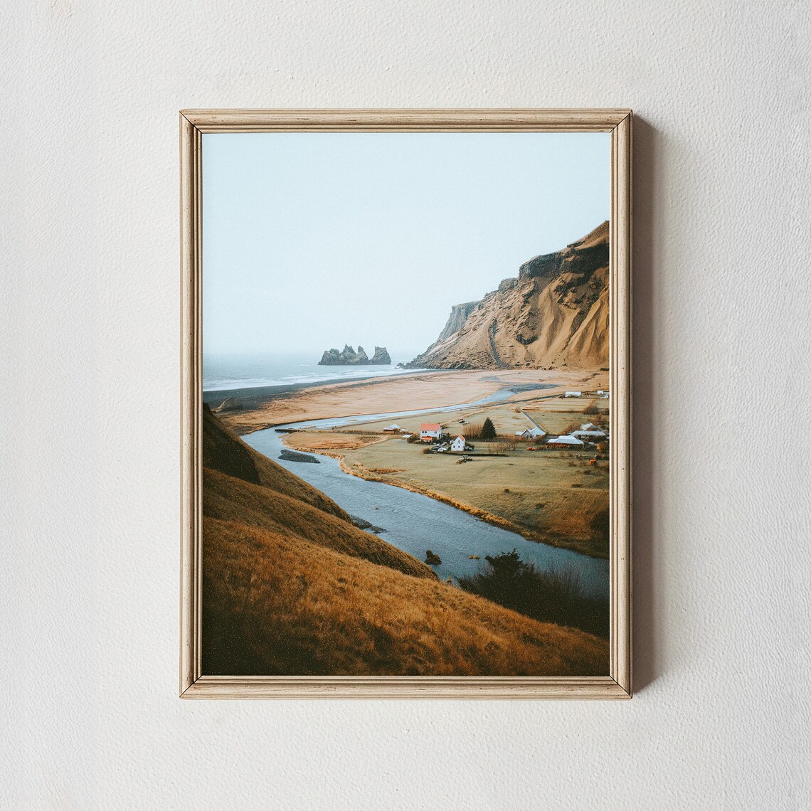Iceland Coastal River Valley Farm Houses Scenic Photography Wall Art