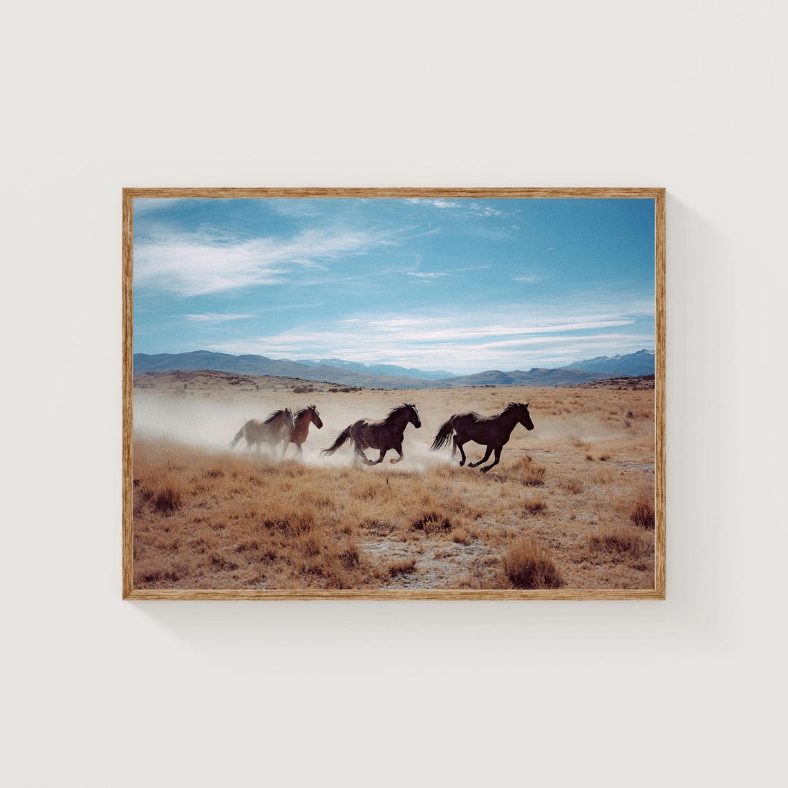 Three Wild Horses Galloping Dusty Plain Western Fine Art Print