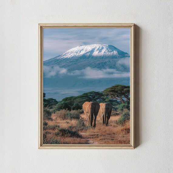 Elephant And Kilimanjaro African Safari Print Wildlife Photography