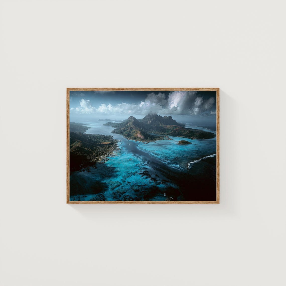 Bora Bora Aerial Photography Dramatic Clouds Turquoise Ocean Print
