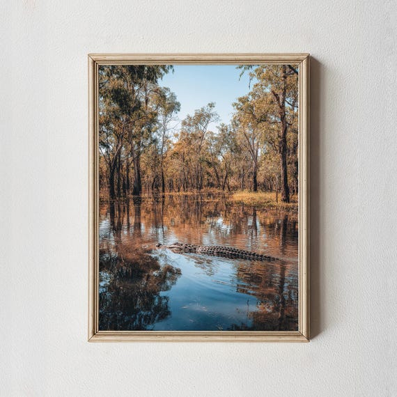 Kakadu Crocodile Print Australian Wetlands Wall Art