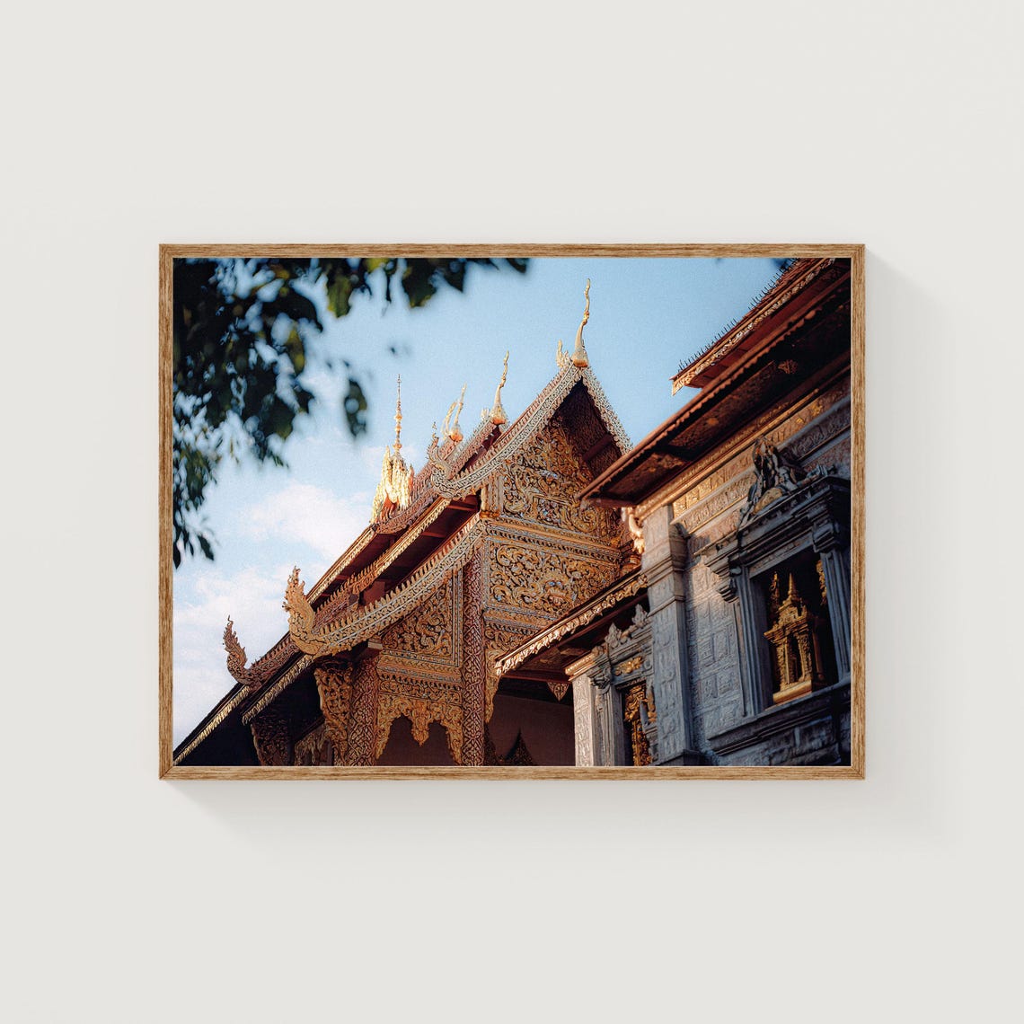 Chiang Mai Thailand Golden Sunlit Ornate Thai Temple Rooftop Print