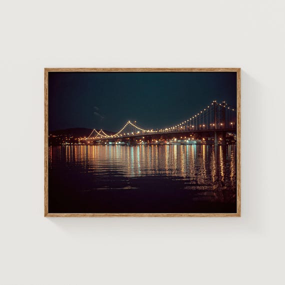 Golden Gate Bridge Night Photography City Lights Reflection Art Print