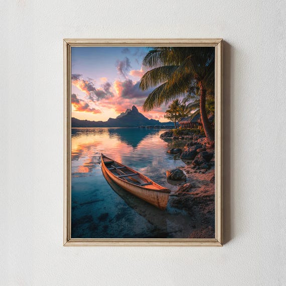 Bora Sunset Canoe Print Tropical Island Coastal Wall Art