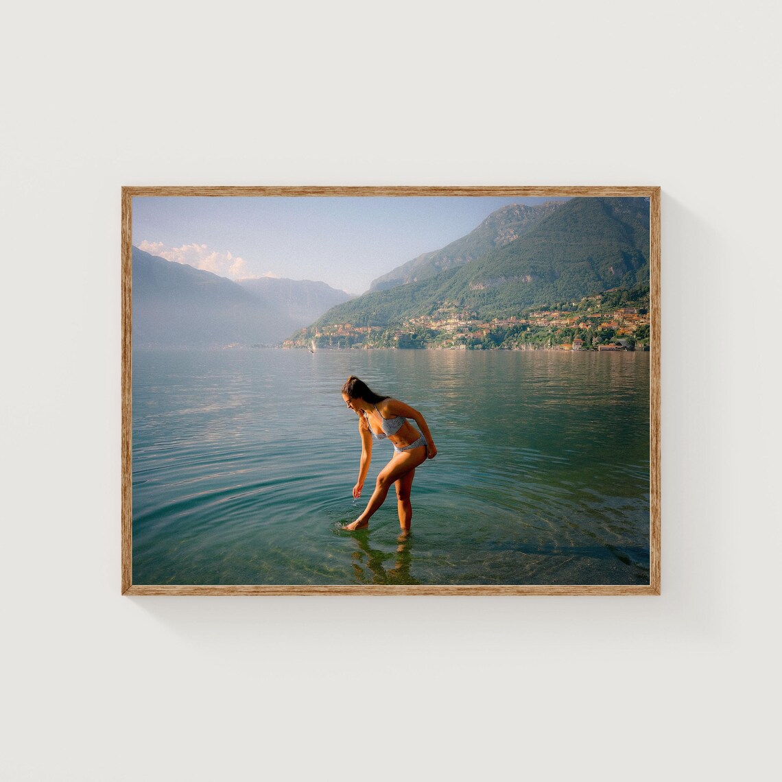 Lake Como Woman Wading Italian Lake Mountain Summer Photo Poster